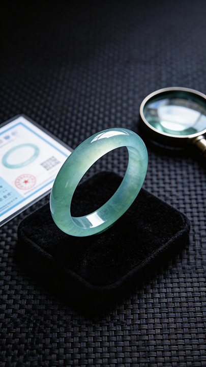 【半山晴水·一泓秋波】High-Ice "Clear Water" Jadeite Bangle - Pristine Elegance