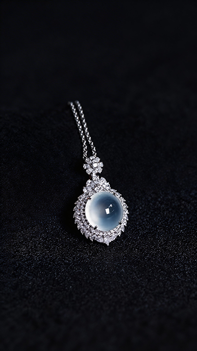 【璀璨星芒】High-Ice White Moonlight Jadeite Cabochon Pendant