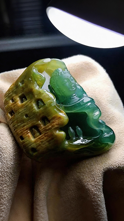 【半山蓝水·卧佛听禅】Imperial "Blue Water" Jadeite Reclining Buddha - Zen Meditation Masterpiece