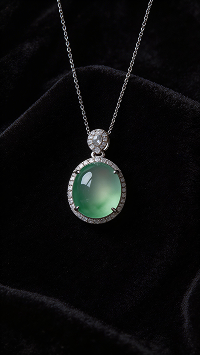 【璀璨玉潤】High-Ice Clear Green Jadeite Cabochon Pendant