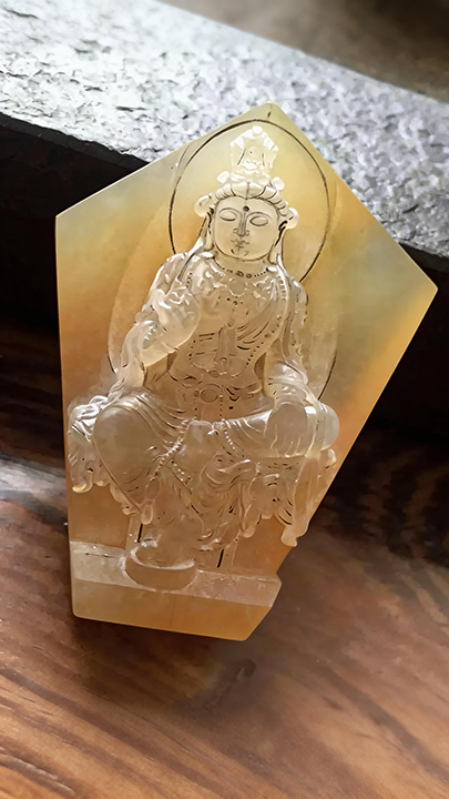 【自在观音】Imperial Ice-Yellow Jadeite "Guanyin" (Goddess of Mercy) Masterpiece