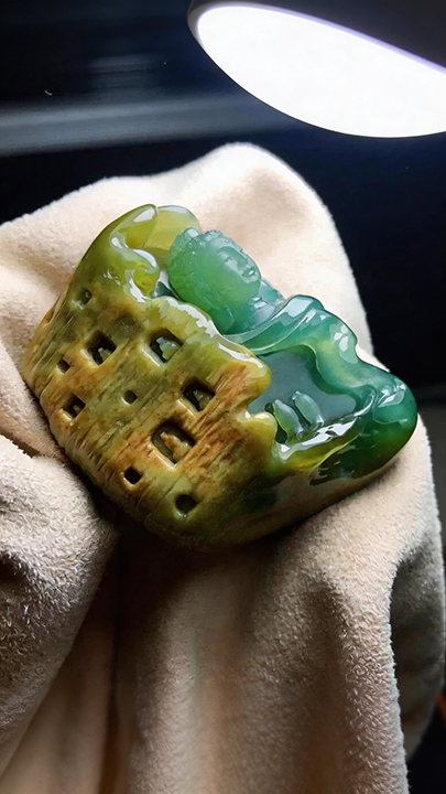 【半山蓝水·卧佛听禅】Imperial "Blue Water" Jadeite Reclining Buddha - Zen Meditation Masterpiece