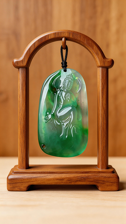 【半山翠影】High-Ice Vivid Green Jadeite Guanyin Pendant - Zen Serenity