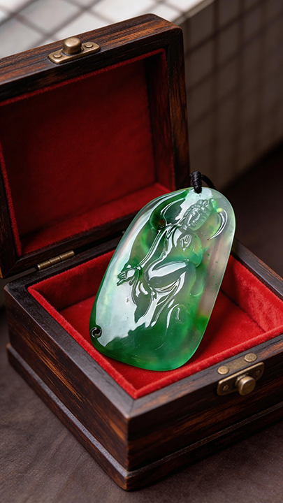 【半山翠影】High-Ice Vivid Green Jadeite Guanyin Pendant - Zen Serenity