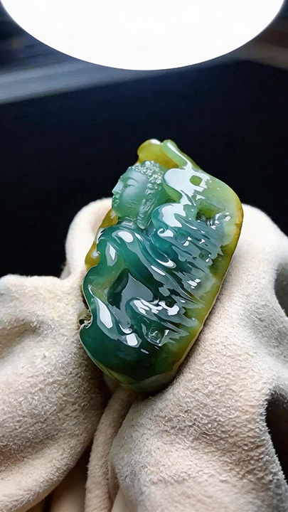 【半山蓝水·卧佛听禅】Imperial "Blue Water" Jadeite Reclining Buddha - Zen Meditation Masterpiece