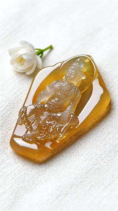 【自在观音】Imperial Ice-Yellow Jadeite "Guanyin" (Goddess of Mercy) Masterpiece