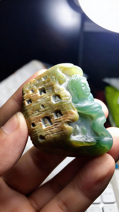 【半山蓝水·卧佛听禅】Imperial "Blue Water" Jadeite Reclining Buddha - Zen Meditation Masterpiece