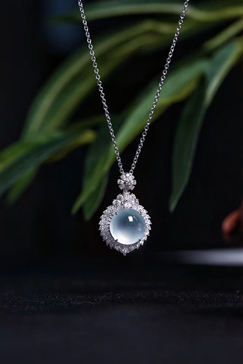 【璀璨星芒】High-Ice White Moonlight Jadeite Cabochon Pendant