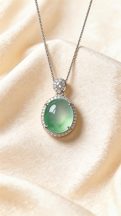 【璀璨玉潤】High-Ice Clear Green Jadeite Cabochon Pendant