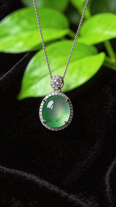 【璀璨玉潤】High-Ice Clear Green Jadeite Cabochon Pendant