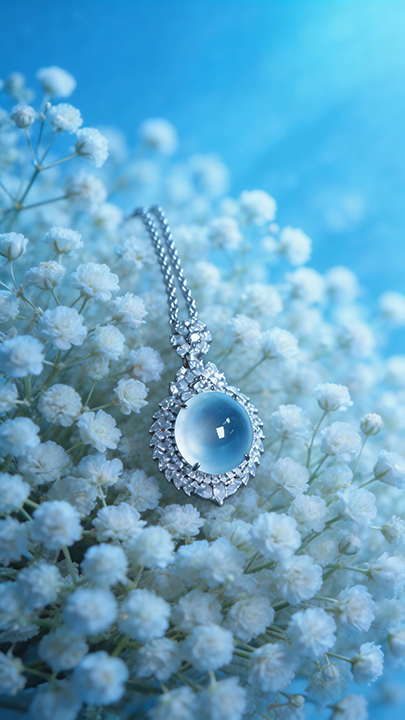 【璀璨星芒】High-Ice White Moonlight Jadeite Cabochon Pendant