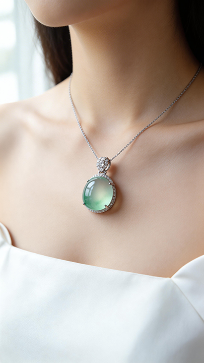 【璀璨玉潤】High-Ice Clear Green Jadeite Cabochon Pendant